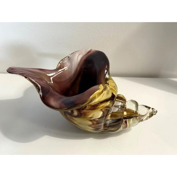 Vintage Murano Style Conch Tiger Eye Sea Shell Glass Vase Paperweight Large - Picture 1 of 6